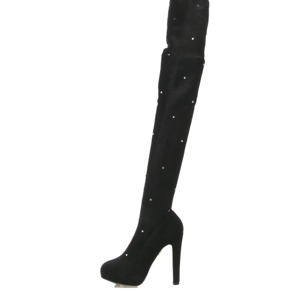 CHARLOTTE OLYMPIA Velvet Crystal Embellishments Boots Women's Size: 5 | IT 35